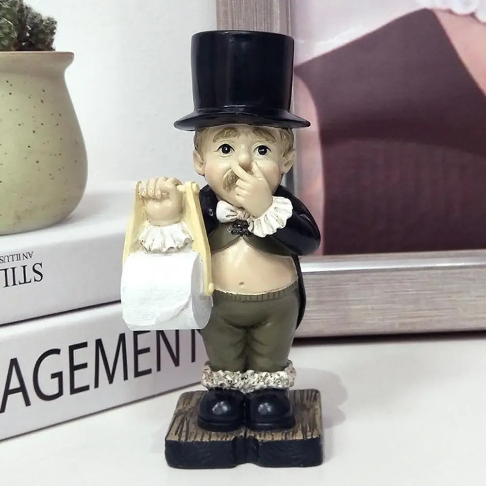 Comical Intricate Detailing Toilet Butler Statue Stable Resin Home Sculpture Decor Creative Spoof Paper Holder 240804