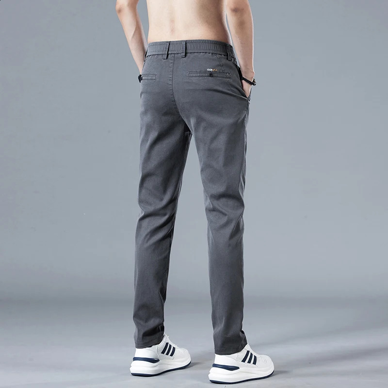 Mens Summer Ice Silk Casual Pants Mid-Waist Elastic Straight Business Trousers 3 Colors Fashion Comfortable Man Pants 240805