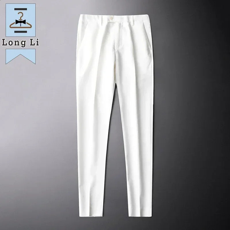 Drape Trousers Mens Straight Slim Casual White Pants Mens Suit Anti-wrinkle High-grade Nine-point Pants 240805