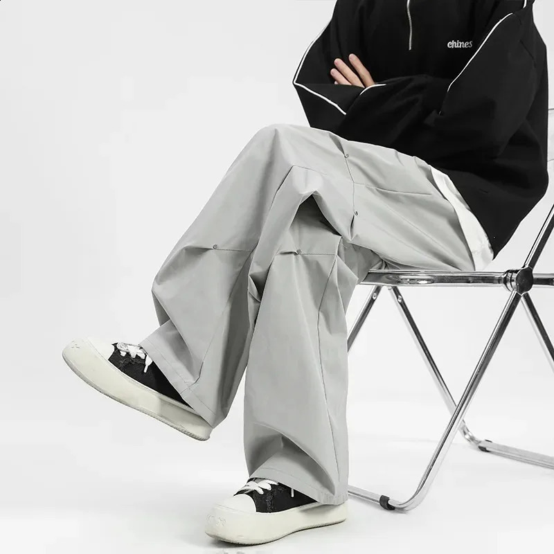 Spring Summer Straight Casual Mens Pants Solid Color Waterproof Cargo Pants Men Elastic Waist Harajuku Women Trousers 240805