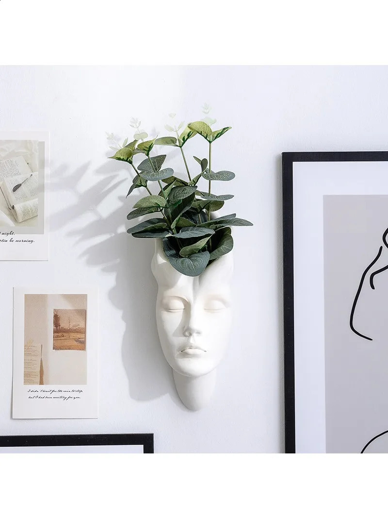 Abstract Wall Hanging Resin Statue Creative Human Face Expression Sculpture Wall Flowerpot Art Craft Ornament Home Decor 240805