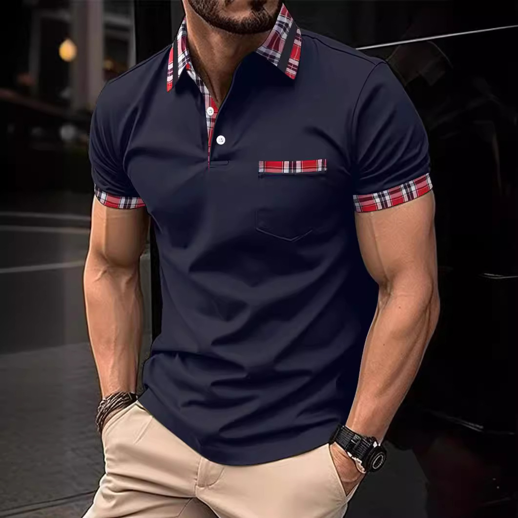 2023 new men's polo shirt short sleeved color blocked quick drying T-shirt top