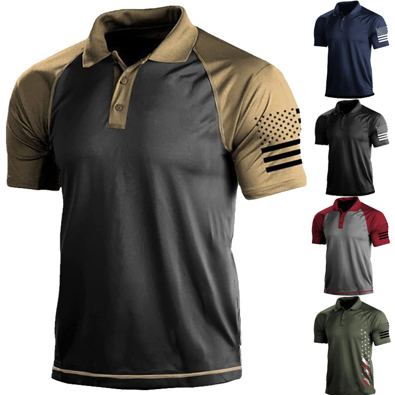 Men's outdoor American flag 3D digital collar polo shirt T-shirt
