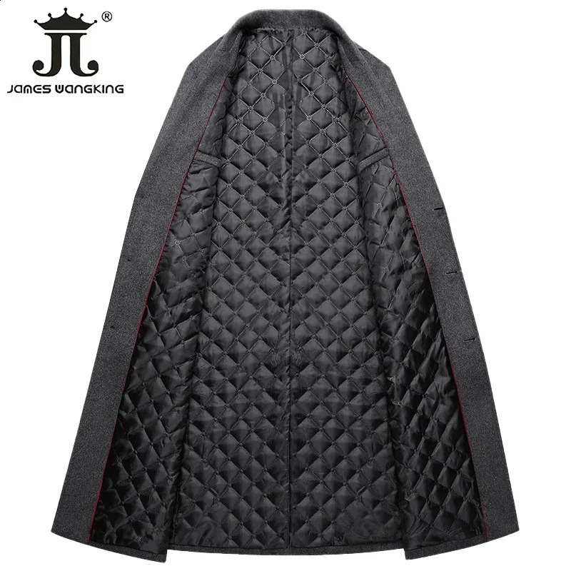 Autumn and Winter Boutique Woolen Black Gray Classic Solid Color Thick Warm Mens Extra Long Wool Trench Coat Male Jacket 240805