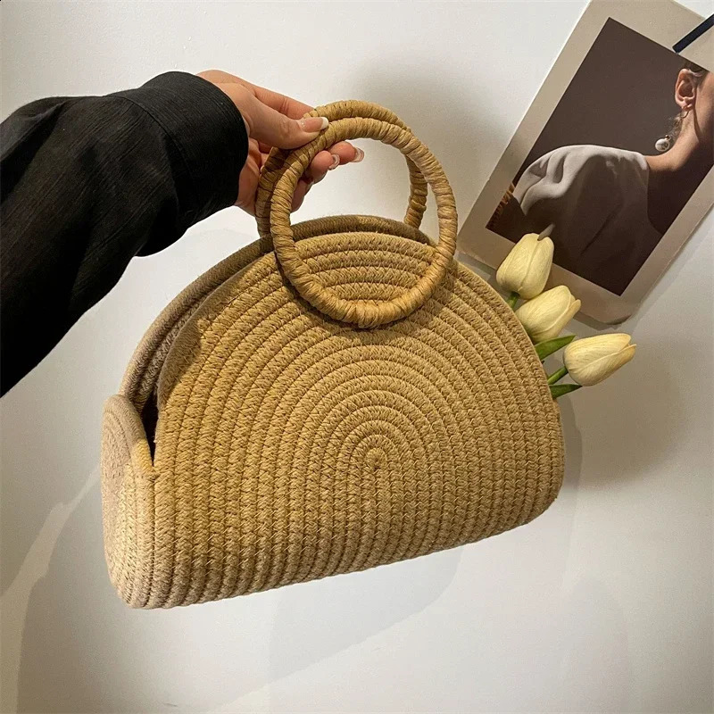 Straw Braid Casual TopHandle Bags Solid Large Capacity Grace Temperament for Women Fashion in Summer 240802