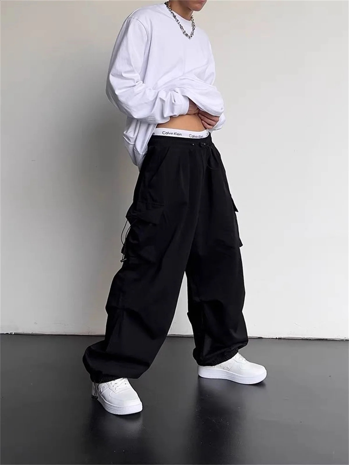 American Spring Summer Men Casual Cargo Pants Pockets Plus Size Black Out Door Elasticity Sports Oversize Pants 48 50 240819