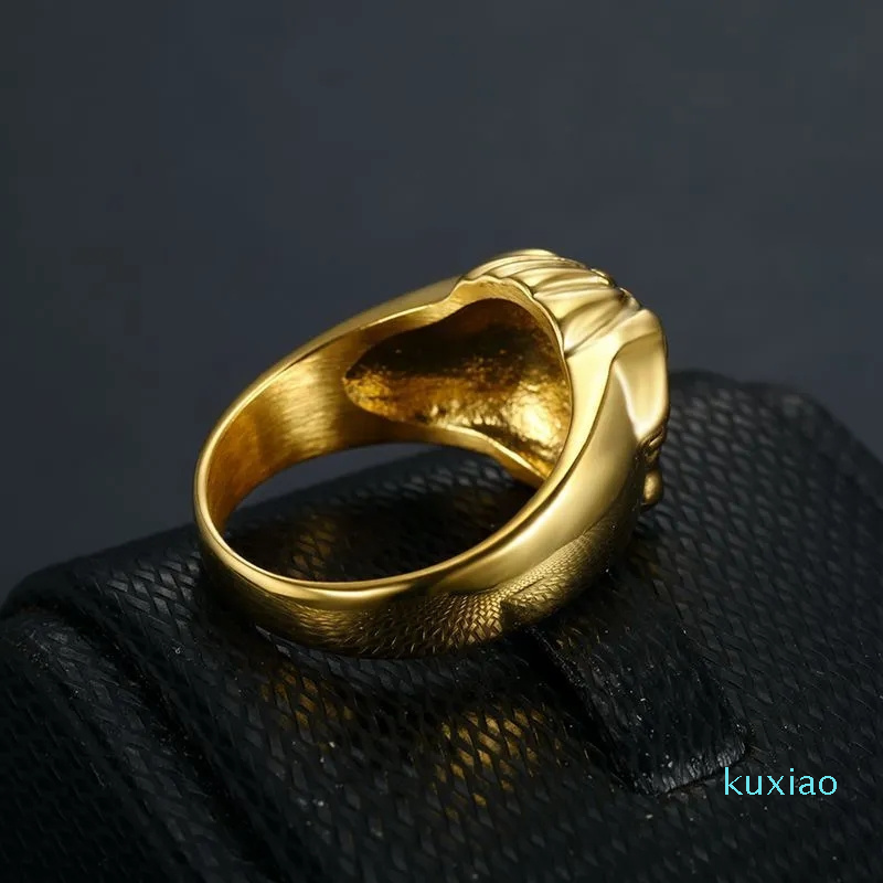 Unisex 18K Gold Plated Titanium Steel Medusa & Fan Design Diamond Ring