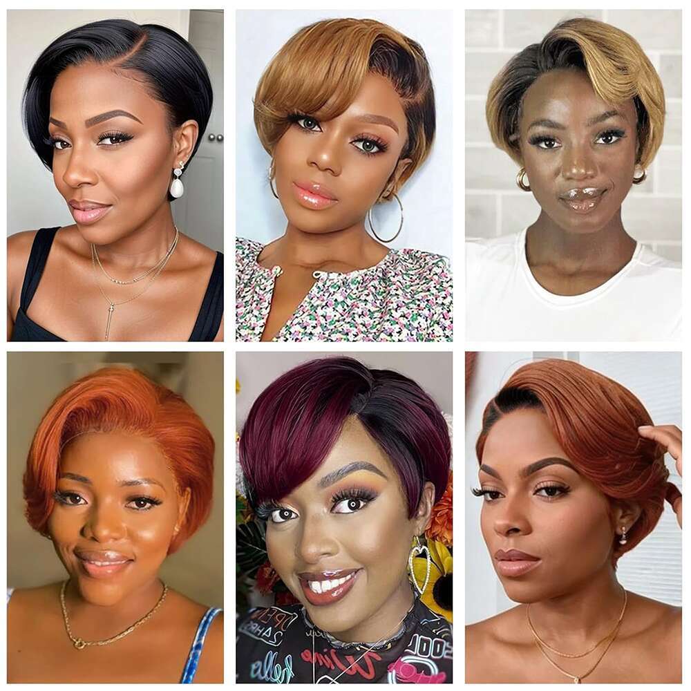 Short Pixie Cut Front 13X4 Straight Lace Human Hair For Black Women Wear And Go Glueless Wigs 180%