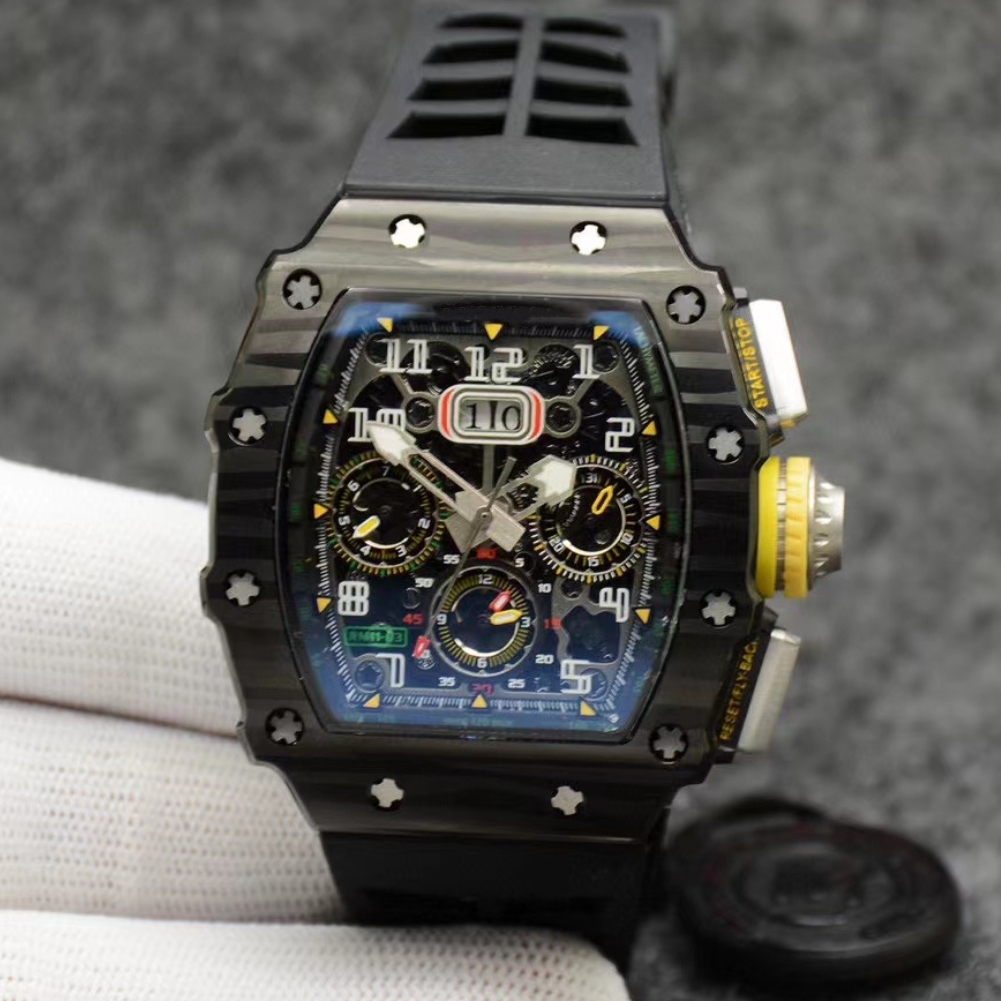 Watches high quality mens 42mm x 50mm skeleton watch simulation Carbon Fiber Transparent Mechanical Automatic Thickness 18.5mm