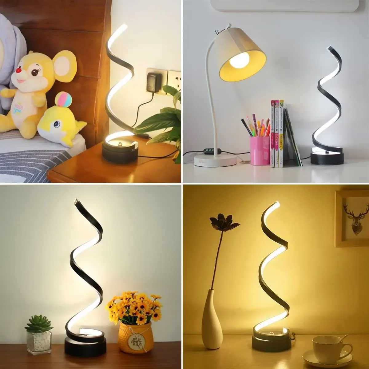 Table Lamp for Bedroom - Bedside Lamps for Nightstand Modern Spiral Dimmable LED Table Lamp for Living Room Bedroom OfficeM240731