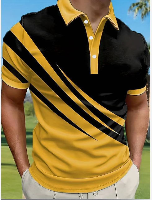 2024 new lapel polo 3D digital printing loose casual men's short sleeved shirt