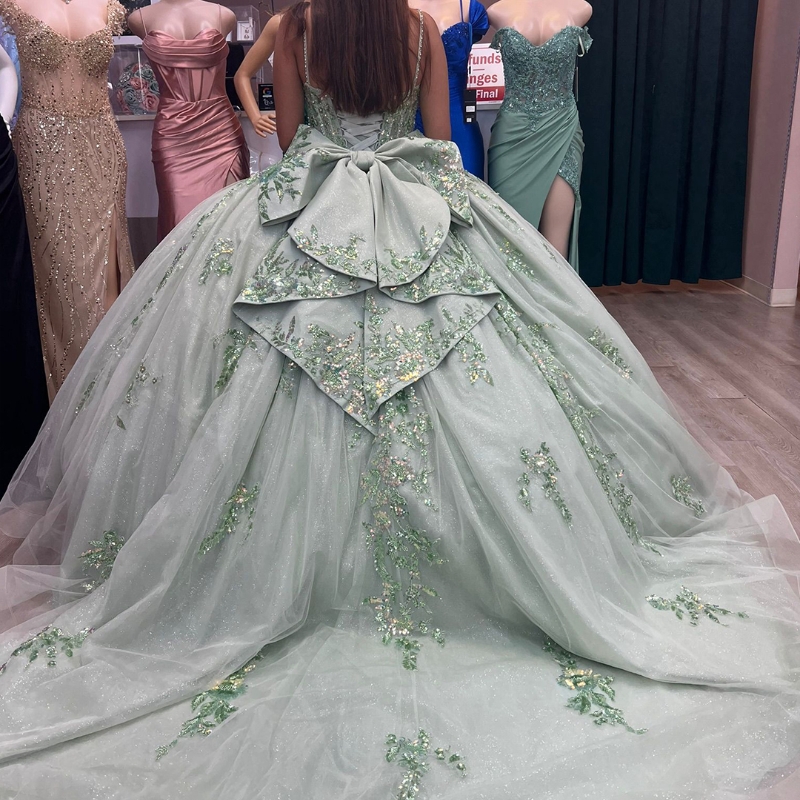 Mint Green Quinceanera Dresses Princess Ball Gown Sequin Applique Lace Bead Tull Birthday Party Prom Vestido De 15 Anos Sweet 16 Dress