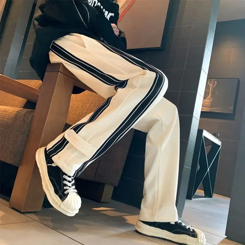 Trousers Male Straight Wide Mens Casual Pants Hip Hop Stripe Baggy Trend Comfortable Harajuku Y2k Fashion Korean Style Summer 240805