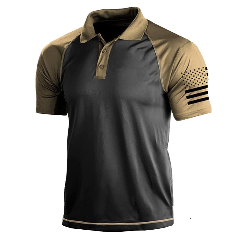 Men's outdoor American flag 3D digital collar polo shirt T-shirt