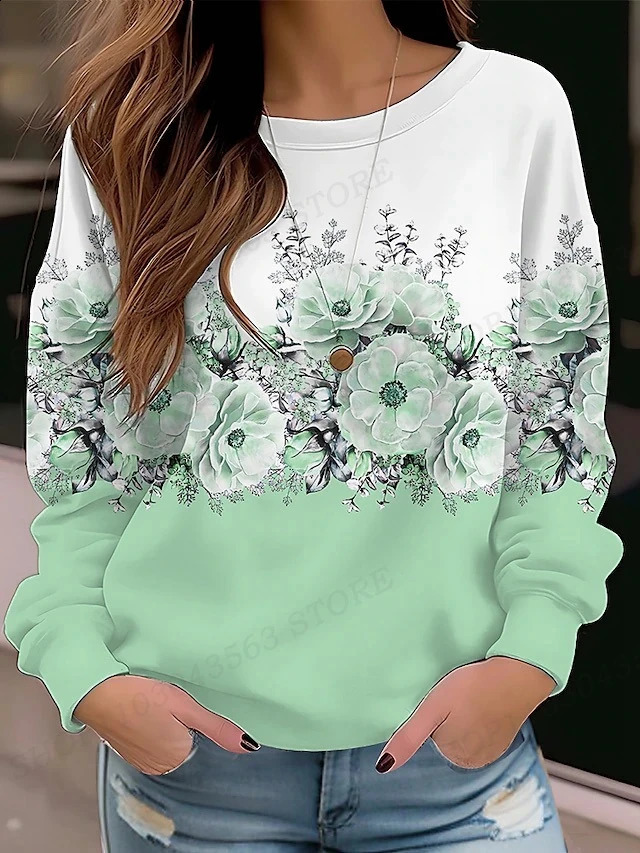 Floral Hoodie O-neck Y2k Hoodie Women Fashion Hoodies Coats Women Sweats Flower Clothes Gifts Coats Round Neck Pullovers 240805