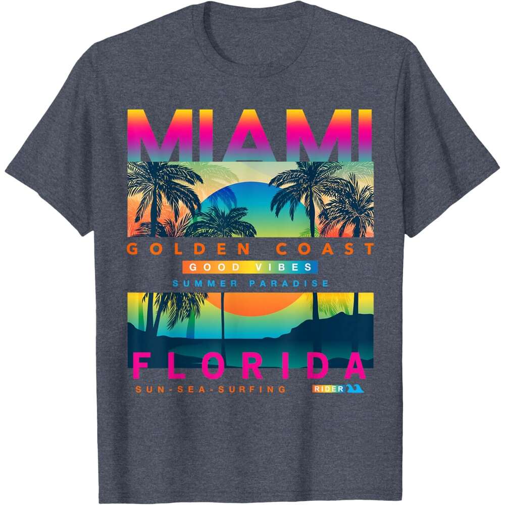 Fashion T shirt Mens Wear Florida T shirts, Miami Colorful Sunrise graphic T-Shirt shirts tshirt graphic tee Casual tops summer clothes Short sleeve F