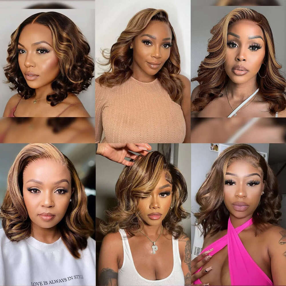 Colored Highlight 13X4 Huamn Lace Front Human Hair Wigs Honey Blonde 200% Body Wave Frontal Wig For Black Women