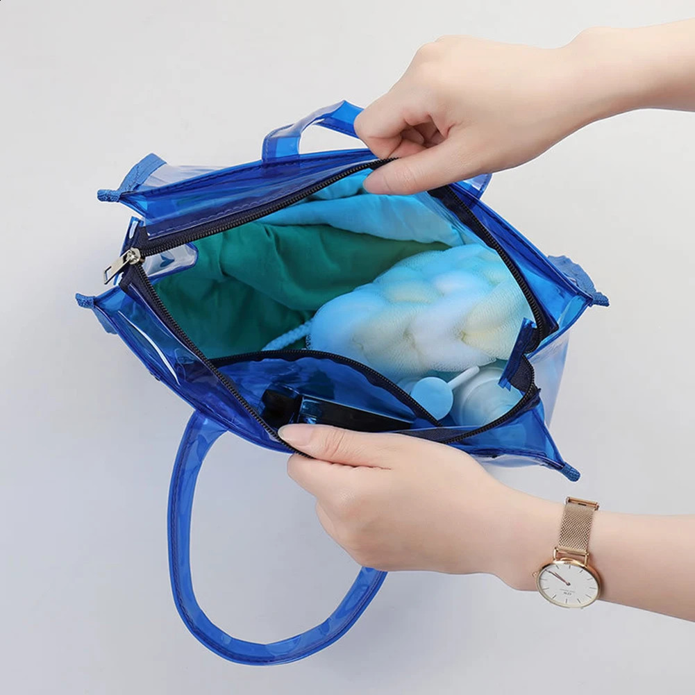 PVC Transparent Handbag Candy Color Clear Handbag Large Capacity Waterproof Shoulder Tote Lady Shopper Bags Summer Beach Clutch 241223