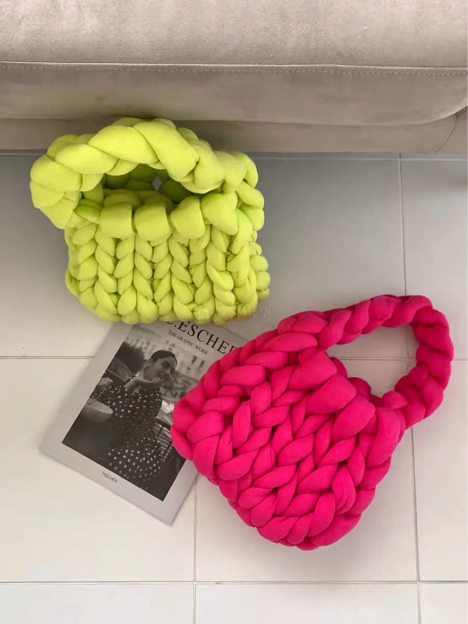 Women Fashion Manual Handbag Woven Bag Knitted Cute Casual Bucket Tote Country Style Simple Trend Clutches 240805