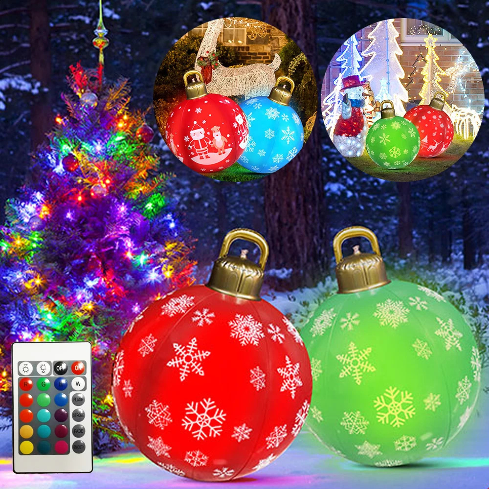 60cm Christmas Ball Ornaments Outdoor Indoor Luminous LED Christmas Decoration Ball Balloon Inflatable Toy Ball Christmas Gift 240805