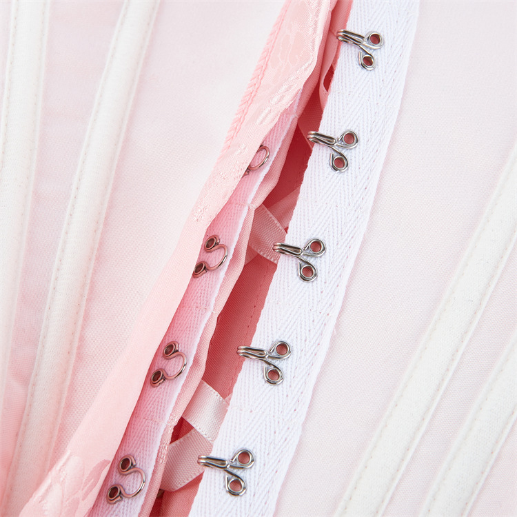 Women Pink Brocade Jacquare Overbust Corset with Pearl Beaded Tassels Fashion Shapewear Elegant Christmas Showgirl Clubwear Shaper