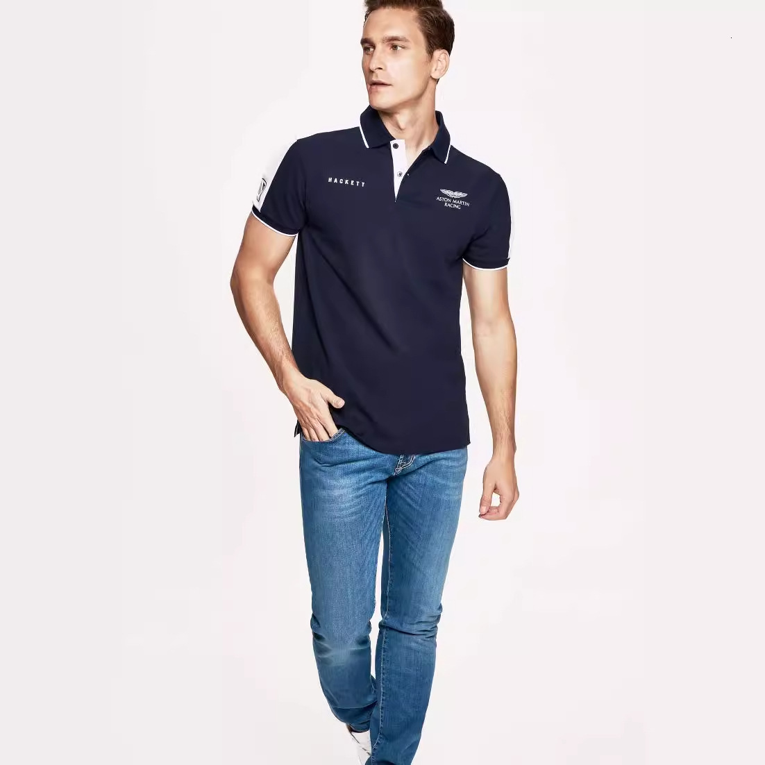 Hackett brand men's color blocked printed pure cotton polo shirt, lapel T-shirt, short sleeved 897