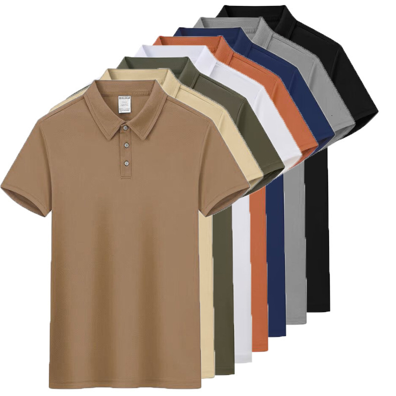 Summer solid color short sleeved mesh POLO shirt with casual loose button up collar for men's fashion