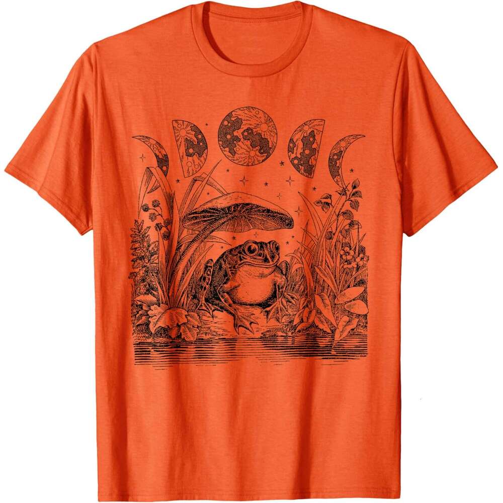T shirt Mens Cute Cottagecore Aesthetic Frog Mushroom Moon Witchy Vintage Short Sleeve T-Shirt shirts tshirt graphic tee Casual tops summer clothes Fr