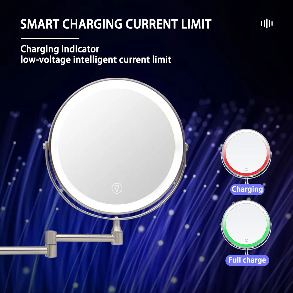 8inch wall mounted bathroom mirror with adjustable LED makeup 10X magnifying touch 240729