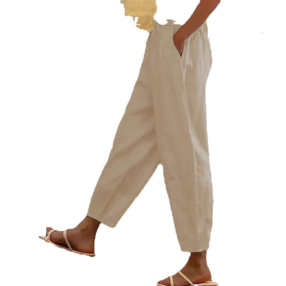 Spring Autumn New Cotton and Hemp Solid Color Fashion Daily Side Bag Elastic Casual Womens Pants College Style and Sweat Pants Unisex Waterproof Trous