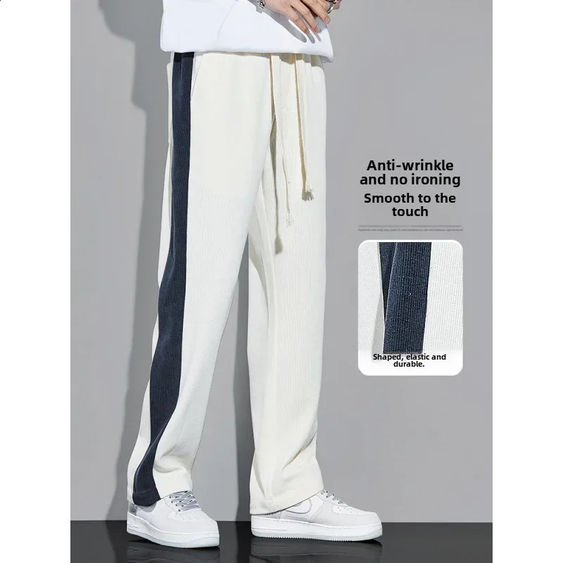 Mens Straight-leg Casual Pants Loose Fit Draped Korean Trendy Style Wide Leg White Summer Thinning Pants 240805