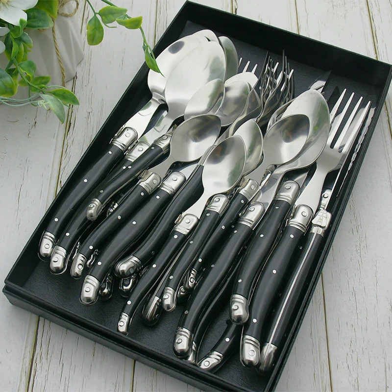 2-10 pieces of 8-inch Laguiole steak fork stainless steel black dining knife table spoon teaspoon tableware kitchen 240805
