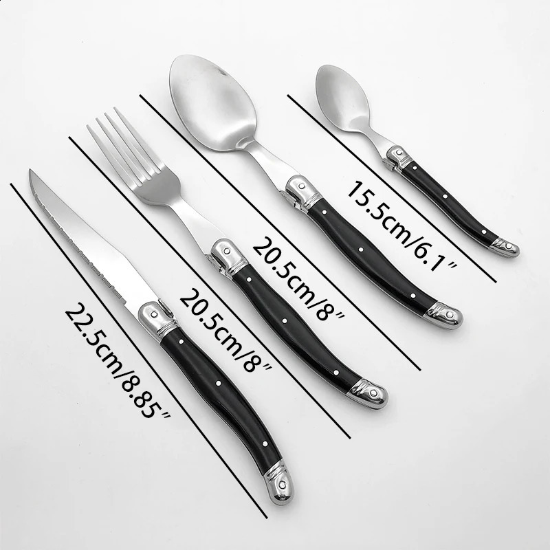 2-10 pieces of 8-inch Laguiole steak fork stainless steel black dining knife table spoon teaspoon tableware kitchen 240805