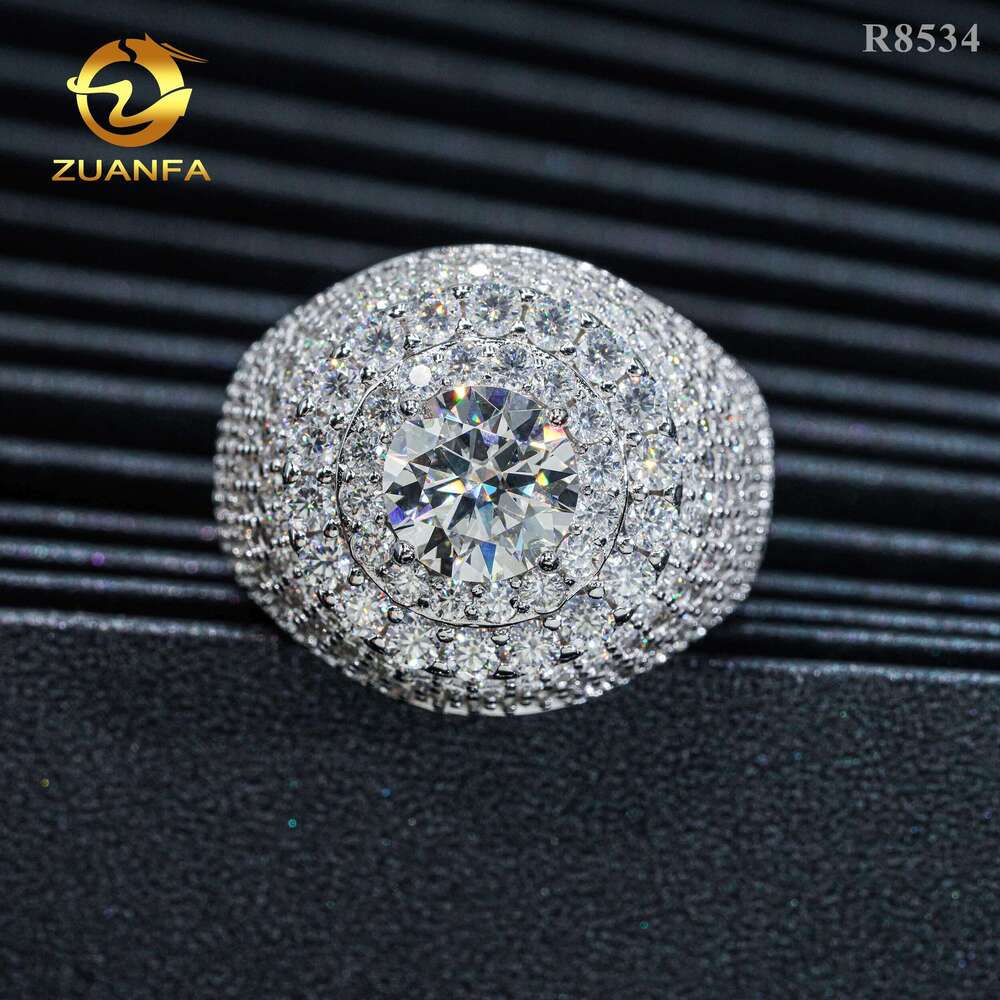 Top sale men diamond sterling sier iced out fine jewelry solitaire pave moissanite hip hop ring