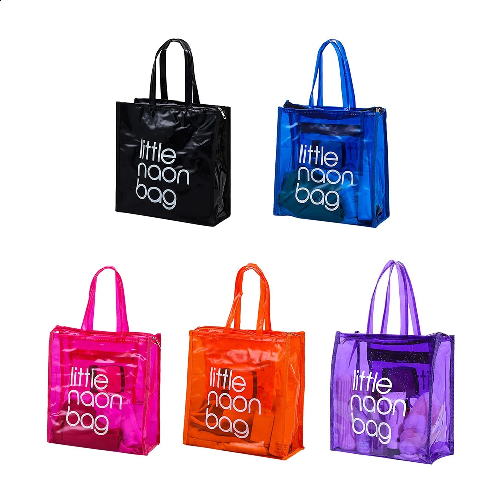 PVC Transparent Handbag Candy Color Clear Handbag Large Capacity Waterproof Shoulder Tote Lady Shopper Bags Summer Beach Clutch 241223