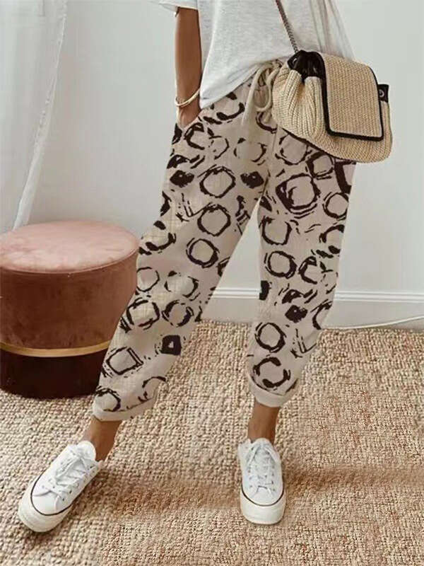 2024 Womens Printed Cotton and Hemp Casual Pants Multi-color Optional Bound Feet Nine Points Hip-hop Style Half Pants for Men and Sweat Pants Unisex