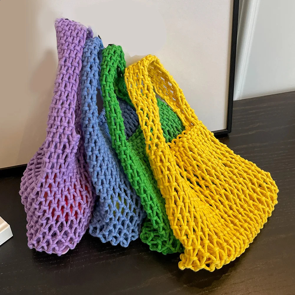 Womens crochet beach handbag womens knitted shopping bag hollow shoulder birthday gift 240913