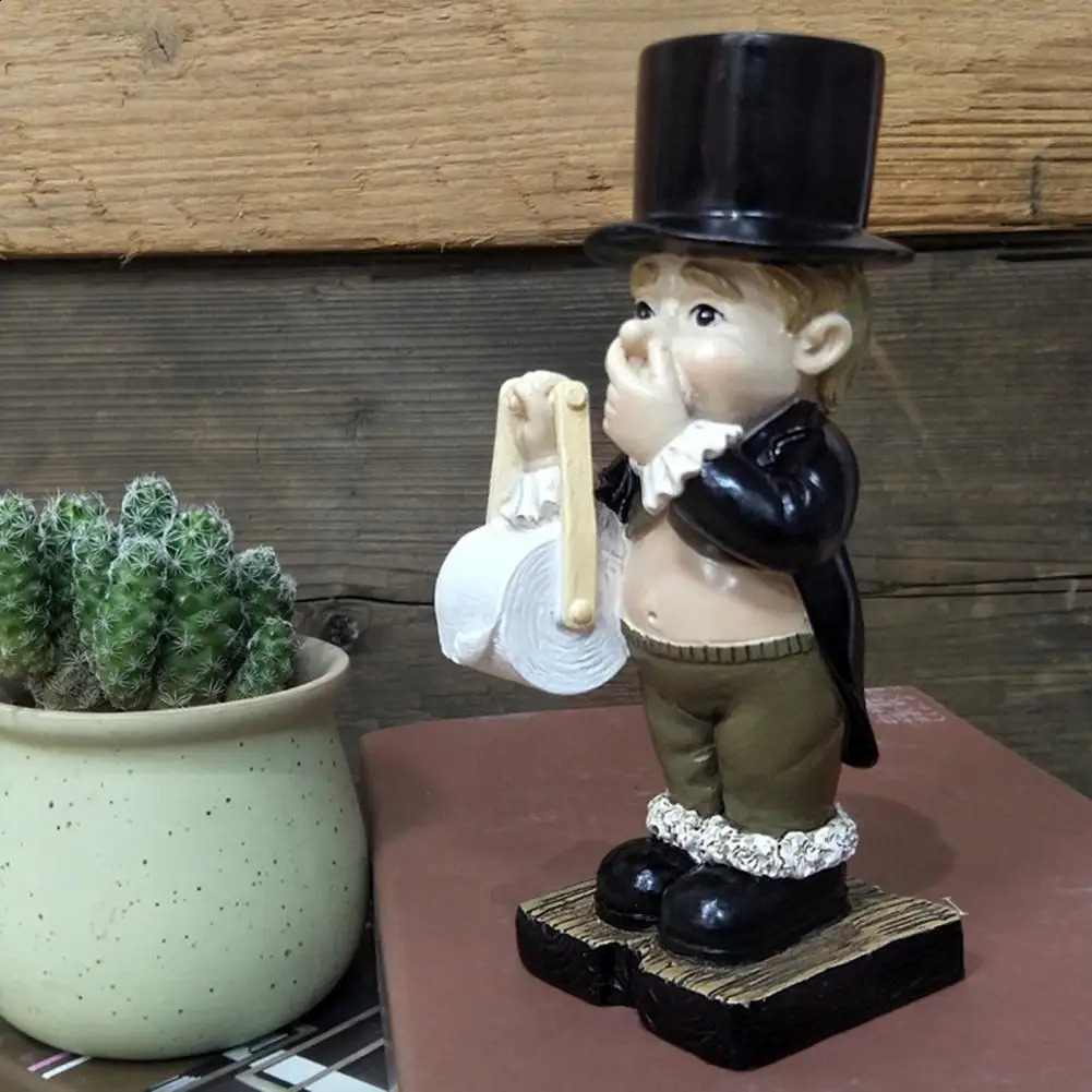 Comical Intricate Detailing Toilet Butler Statue Stable Resin Home Sculpture Decor Creative Spoof Paper Holder 240804
