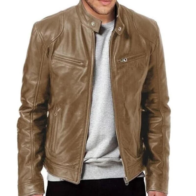 Fashion Mens Leather Jacket Slim Fit Stand Collar PU Male Antiwind Motorcycle Lapel Diagonal Zipper Jackets Men y240826