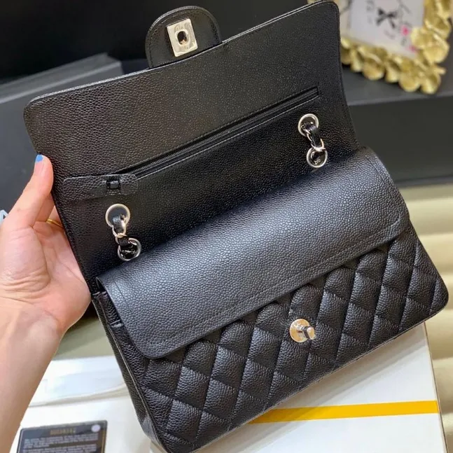 designer bag Mirror quality Jumbo Double Flap Bag Luxury Designer 30CM 25CM Real Leather Caviar Lambskin Classic All Black Purse Quilted Handbag Shoulde with box