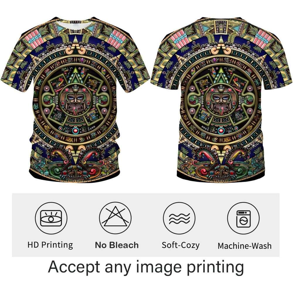 T shirt Mens Aztec T-Shirt with Mayan Totems Design Themed Printed Tee shirts tshirt graphic tee Casual tops summer clothes Short sleeve