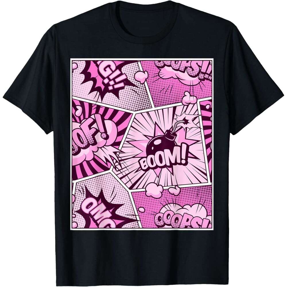 T shirt Mens Comic Book Pink Color Graphic T-Shirt shirts tshirt graphic tee Casual tops summer clothes Short sleeve Free shipping