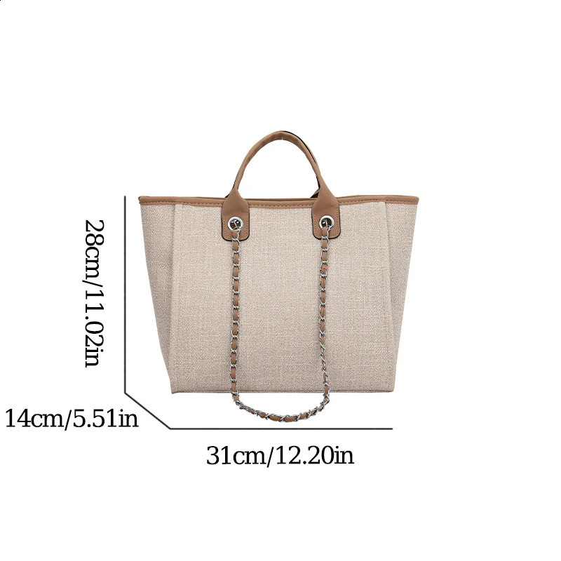 Fashion Simple Canvas Material Chain Bag Large Capacity Chain Zipper Womens Shoulder Bag Tote Bag For Commuter Shopping 240816