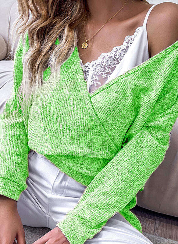 2024 Spring/summer Long Sleeved Loose Knitted V-neck Solid Color T-shirt Womens Top Render Bear Sweater Cardigans Sweater Sweater Designer