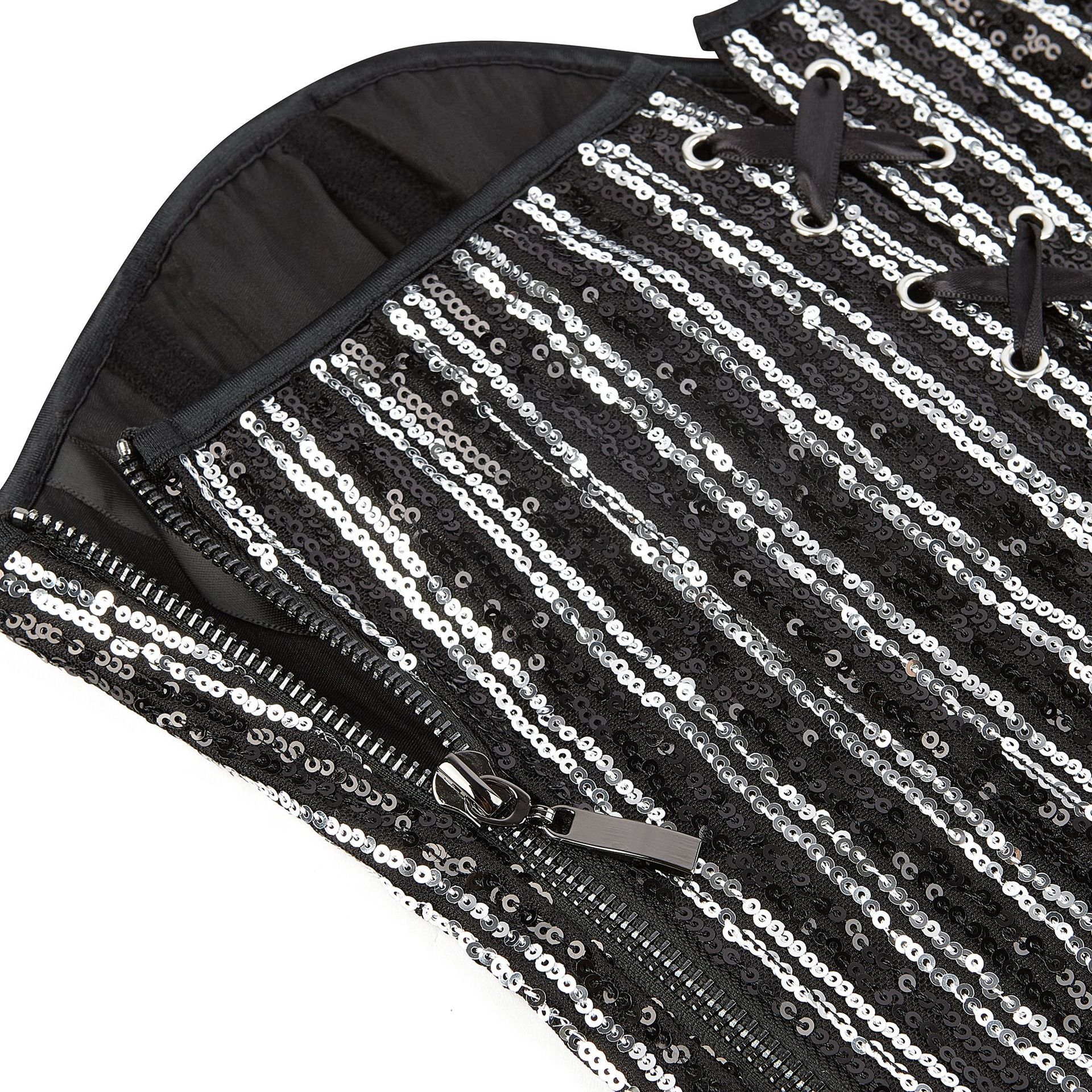 Women Striped Sequins Zip-up Overbust Corset Fashion Sequined Steampunk Plus Size Shapewear Fashion Showgirl Clubwear Shaper Pink Black