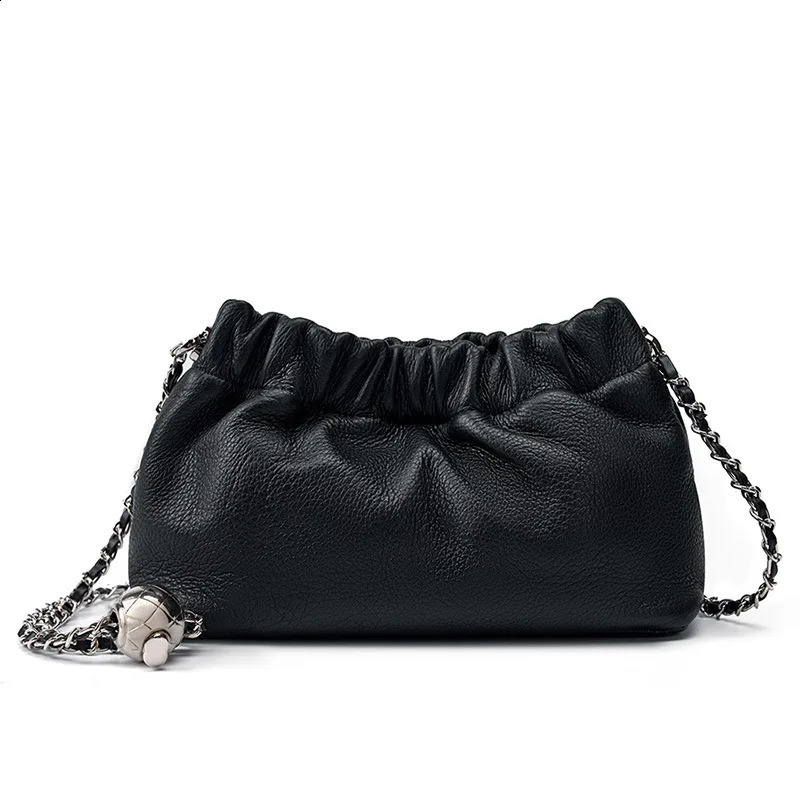 Leather cloud bag shoulder bag handbag womens cross body bag denim armpit small chain garbage bag 240904