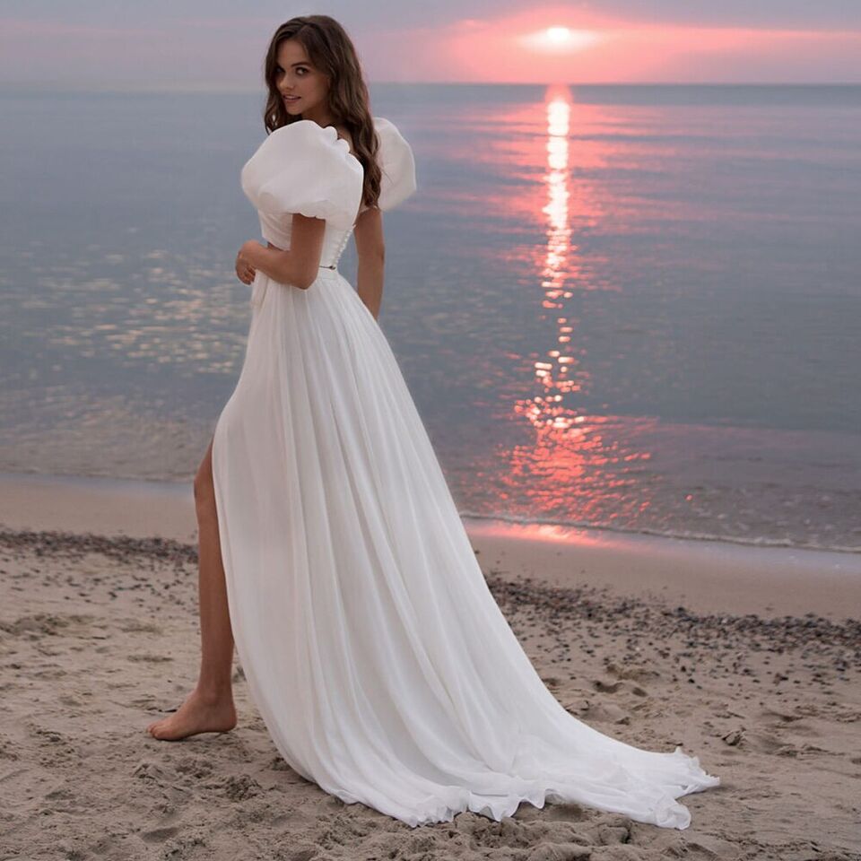 Two Pieces A Line White Wedding Dresses Wide Straps Backless Beach Satin Brial Gowns Vestidos de Novia Designer Bridal Dress