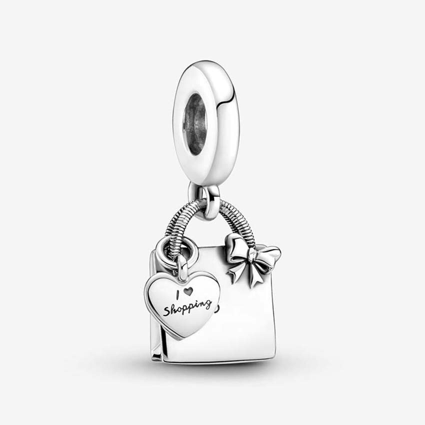 Shopping Bag Dangle Charm 925 Sterling Silver Logo Charms Snake Chain Bracelet Bangle DIY Making Components Pendant charm with Original Box Wholesale High Quality