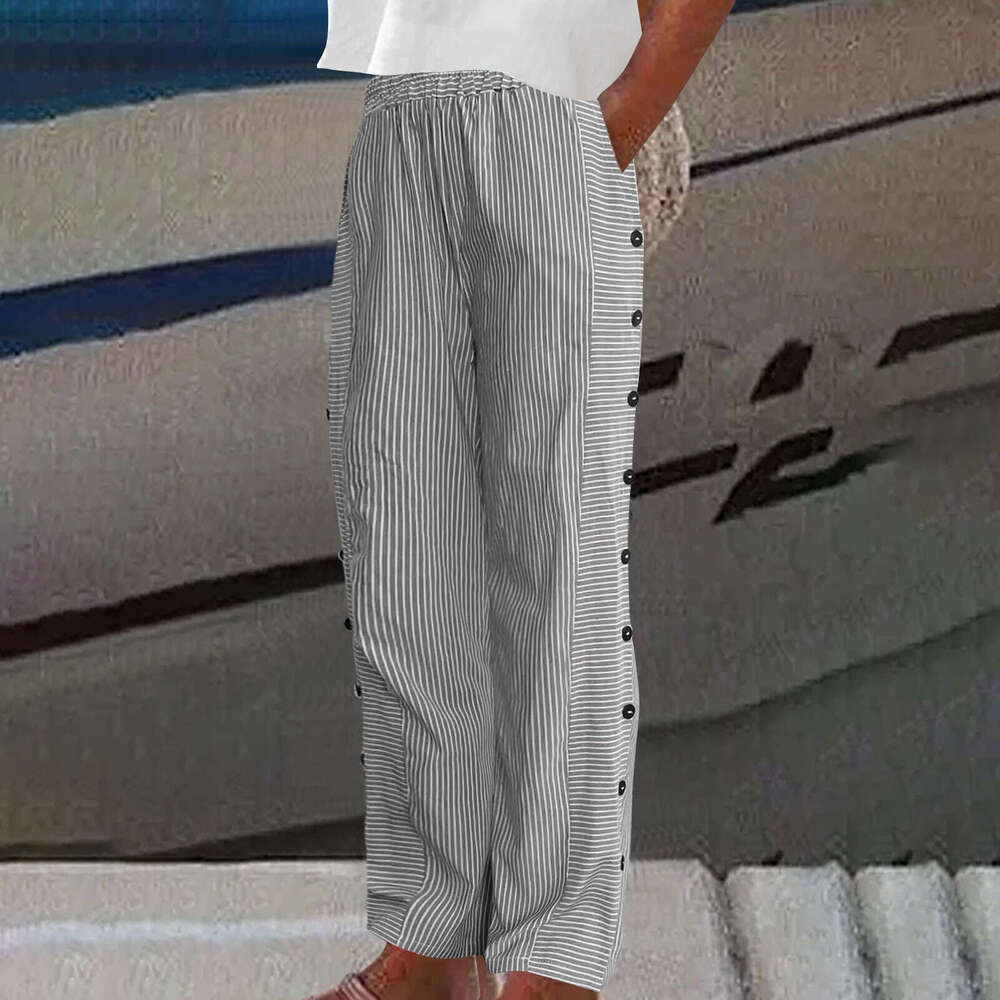 Casual Sportswear 2024 New Womens Striped Casual Pants Multi-color Optional Breathable Cotton Trousers Straight Tube Overalls Sport Military Pants for