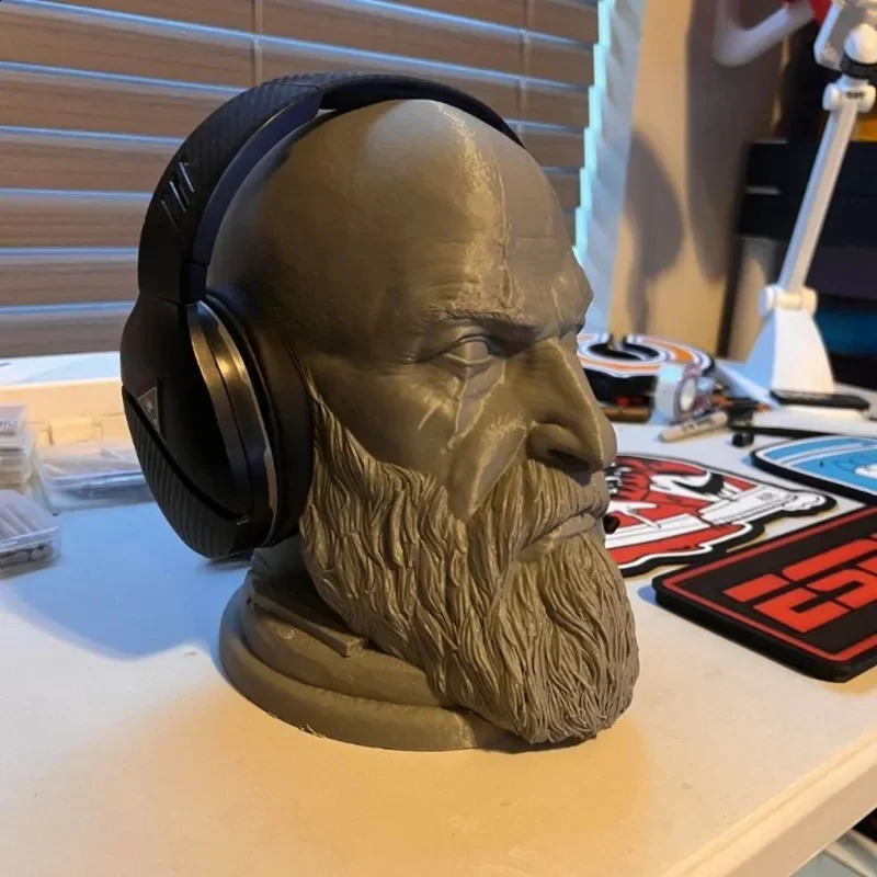 God Of War Kratos Statue Headphone Game Characters Toys Head Statue Desk Model Computer Headphone Stand Holder 240805